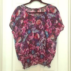 Women’s Sheer Floral Dolman Blouse